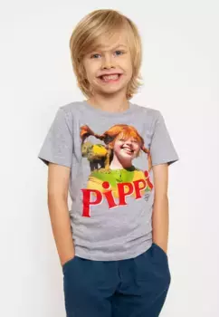 Logoshirt Футболка "Длинныйчулок и Мистер Нильссон" с лицензионным принтом, цвет Grau-Meliert