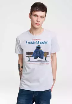 Logoshirt Футболка "Улица Сезам Cookie Monster - Банк" с великолепным принтом на груди, цвет Grau-Meliert