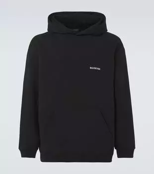 Логотип хлопковый худи из флиса Balenciaga, Black/White