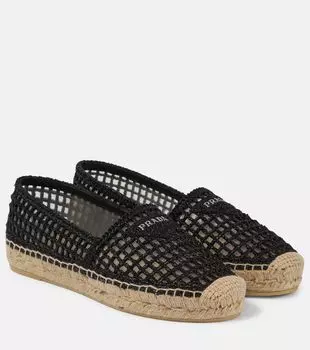 Логотип вязаные эспадрильи Prada, Nero+Bianco