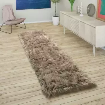 Лохматая дорожка Paco Home "Playa 960", прямоугольная, дорожка, искусственный мех, имитация флокати, мягкая и пушистая, однотонные цвета 50х150 см, бежевый