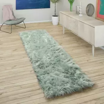 Лохматая дорожка Paco Home "Playa 960", прямоугольная, дорожка, искусственный мех, имитация флокати, мягкая и пушистая, однотонные цвета 50х150 см, цвет mint