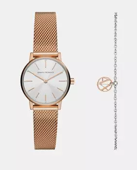 Lola AX7121 Женский комплект из розового браслета и часов из стальной сетки Armani Exchange, розовый