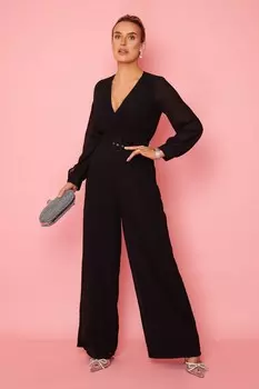 Lola комбинезон с длинными рукавами и поясом, широкий, с запахом Girl In Mind, черный