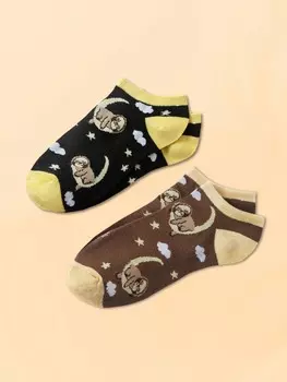 LOLITAGraphics Holiday 2 пары женских милых носков до щиколотки с рисунком ленивца и луны для повседневной жизни, многоцветный