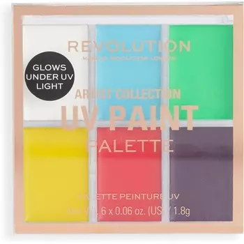 London Artist Collection UV Face Paint Palette 6 ярких оттенков, активируемая водой формула Makeup Revolution