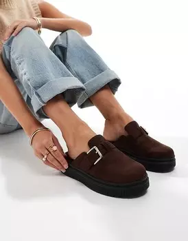 London Rebel – Robin – Мюли шоколадного цвета с ремешком сзади на каблуке