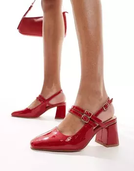 London Rebel – Talia – Красные туфли на среднем каблуке с ремешком сзади