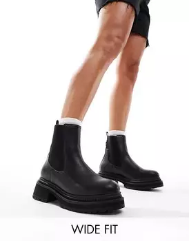 London Rebel Wide Fit – Becky – Черные ботильоны на толстой подошве