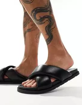 London Rebel X - Черные шлепанцы со скрещенными бретелями