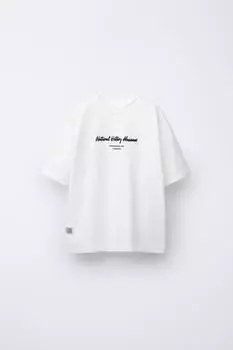 Лондонский музей естественной истории футболка с вышитым текстом ZARA, устрично-белый