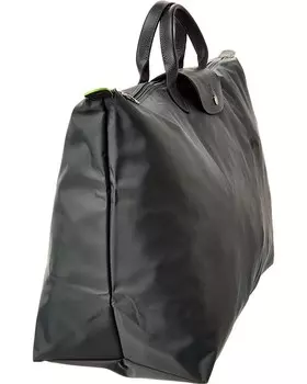 Longchamp Le Pliage Зеленая дорожная сумка из плотной ткани и кожи среднего размера, серый