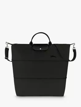 Longchamp Le Pliage Зеленая расширяемая дорожная сумка из переработанной ткани, черная