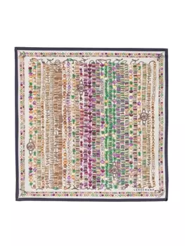 Longchamp шелковый платок 50 с принтом, нейтральный цвет