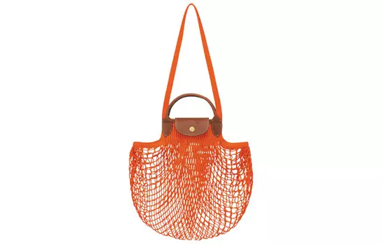 LONGCHAMP Сумка через плечо Le Pliage Filet из коровьей кожи, большого размера, женская, оранжевого цвета