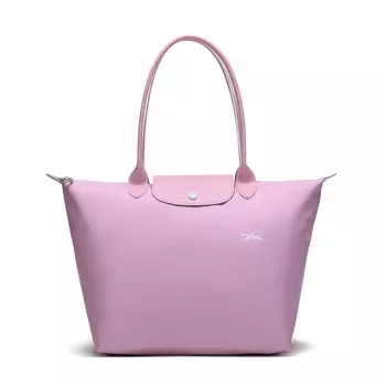 LONGCHAMP Сумка из полиамидного холста с натуральной коровьей кожей, на одно плечо, большого размера, женская, розового цвета