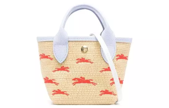 LONGCHAMP Сумка Le Panier Pliage бежевого и синего цвета