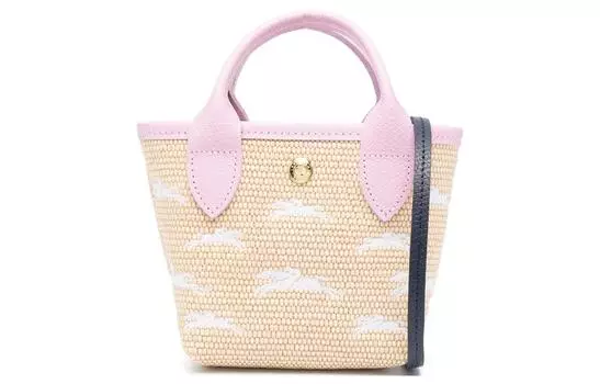 LONGCHAMP Сумка Le Panier Pliage из коровьей кожи, через плечо, очень маленькая женская, бежево-розового цвета
