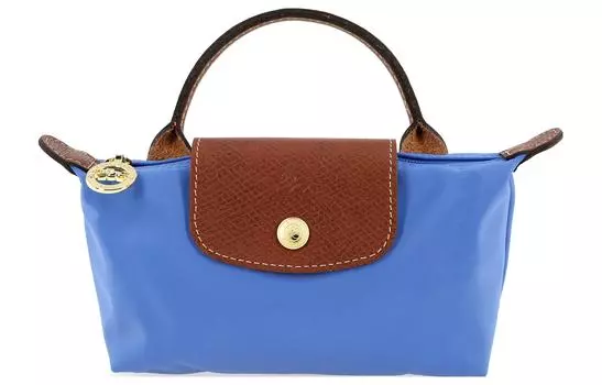 LONGCHAMP Сумка Le Pliage из переработанного холста с кожаной отделкой, сумка-пельмень, обычная женская синяя