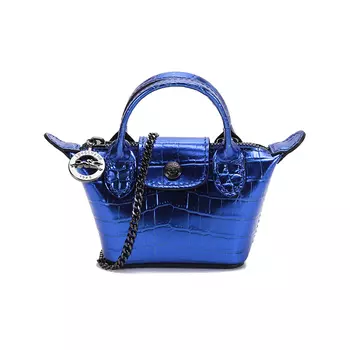 LONGCHAMP Сумка-мешок Le Pliage Cuir из коровьей кожи, сумка-мессенджер, сумка на плечо, сумка через плечо, мини-кошелек для монет, синяя, женская