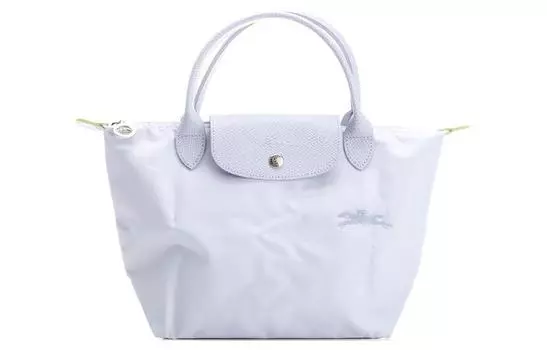 LONGCHAMP Сумка-труба женская Le Pliage из зеленой коровьей кожи с отделкой светло-голубого цвета