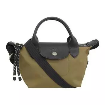 LONGCHAMP Женская мини-сумка Le Pliage Energy из переработанного холста с коровьей кожей цвета хаки