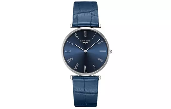 LONGINES Часы унисекс с кварцевым механизмом Jialan Collection, 37 мм, синий циферблат, корпус из нержавеющей стали, кожаный ремешок