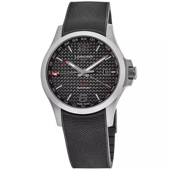 Longines Conquest VHP 41 мм GMT кварцевые мужские часы с черным циферблатом и каучуковым ремешком