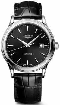 Longines Флагманские автоматические мужские часы с черным циферблатом и кожаным ремешком L4.984.4.59.2