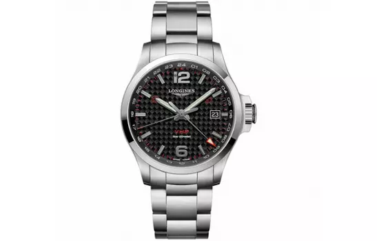 LONGINES Мужские часы Comcast Collection с кварцевым механизмом, 43 мм, черный циферблат, корпус из нержавеющей стали, ремешок из нержавеющей стали