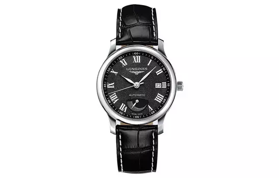 LONGINES Мужские механические часы Master Collection с черным циферблатом, корпусом из нержавеющей стали и ремешком из крокодиловой кожи