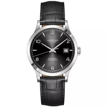 Longines Record Автоматические мужские часы с черным циферблатом и кожаным ремешком L2.820.4.56.2
