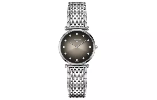 LONGINES Женские часы Jialan Collection с кварцевым механизмом, корпус из нержавеющей стали, серый циферблат, 29 мм, ремешок из нержавеющей стали