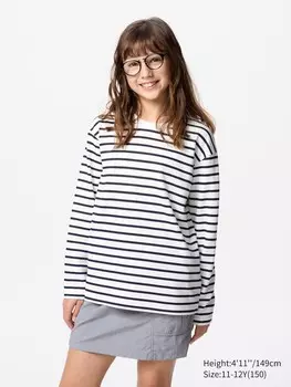 Лонгслив airism cotton crew neck полосатый Uniqlo, цвет 69 синий