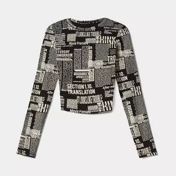 Лонгслив Bershka Butterfly Print, чёрно-белый