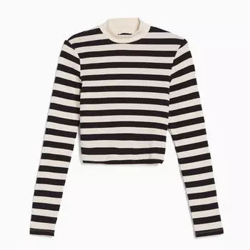 Лонгслив Bershka High Neck, чёрный/белый