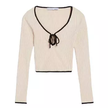 Лонгслив Bershka Ribbed Long-sleeve, кремовый