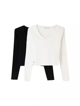 Лонгслив Bershka Shirt, черный/белый