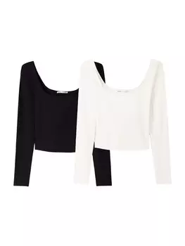 Лонгслив Bershka Shirt, черный/белый