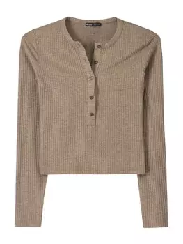 Лонгслив Bershka Shirt, темно-бежевый