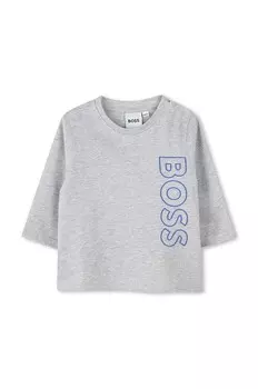 Лонгслив BOSS из хлопка ноэнати, серый