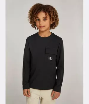 Лонгслив детский Calvin Klein Jeans с накладным карманом, черный