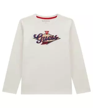 Лонгслив детский Guess хлопковый с длинными рукавами, экрю