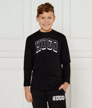 Лонгслив детский Hugo Kids хлопковый с надписью, черный