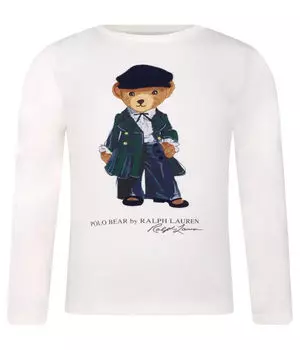 Лонгслив детский Polo Ralph Lauren с принтом медведя, белый