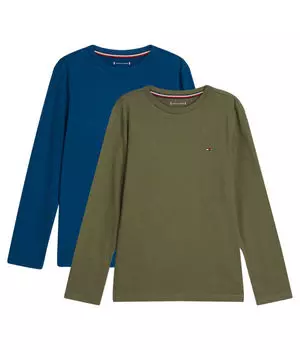 Лонгслив детский Tommy Hilfiger базовый 2 шт, синий/зеленый