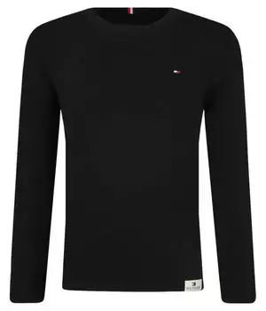 Лонгслив детский Tommy Hilfiger хлопковый однотонный, черный