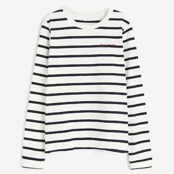 Лонгслив H&M Cotton Jersey, белый/синий