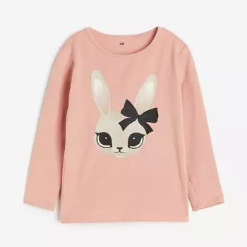 Лонгслив H&M Kids Printed Jersey Rabbit, розовый