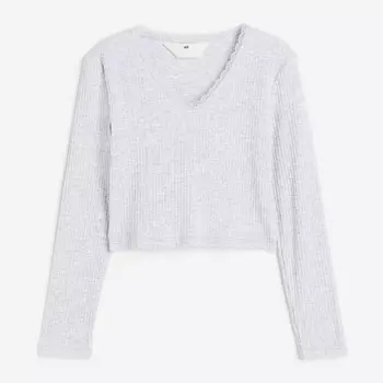 Лонгслив H&M Kids Short Ribbed Cotton Jersey, светло-серый